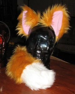 Animal Crossing Red, Gold Luxury Shag Faux Fur Ears, Tails or Sets, Unisex - Picture 1 of 13