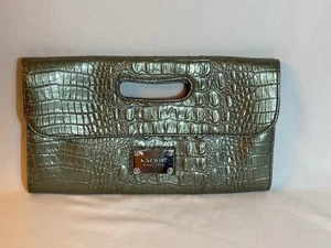 Nine West Gun Metal Alligator Print Clutch Handbag Purse - Picture 1 of 14
