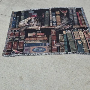 Charles Wysocki Katze Bücherregal Wandteppich Überwurf Decke Friedrich der Literat - Bild 1 von 10