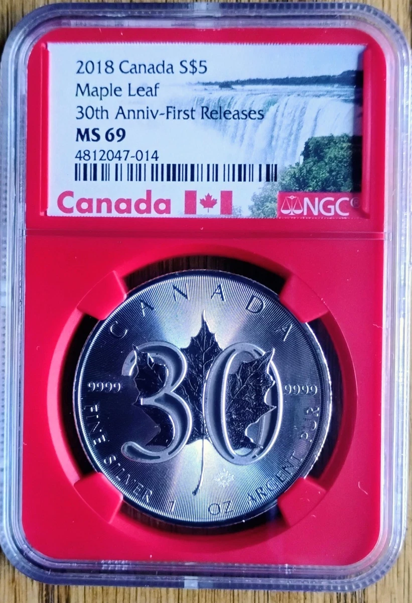 2018 Canadian Maple Leaf MS 69 Graded Silver Bullion Coins for