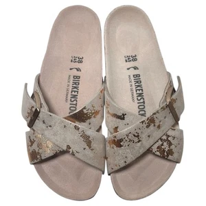 Birkenstock Siena Big Buckle Size 7 Narrow Suede Metallic Rose Copper Brand New - Picture 1 of 17