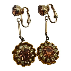 Negrin Earrings Brown Crystal Flower Drop Victorian Revival Gold Tone Vintage - Picture 1 of 6