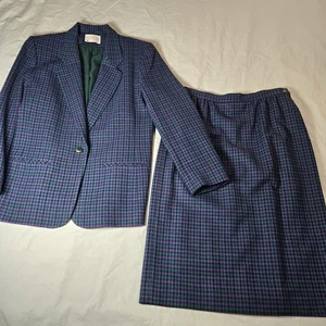 Pendleton De Colección Púrpura Verde A Cuadros 100% Lana Blazer Falda Conjunto Talla 12 Pequeñas FOTOS - Imagen 1 de 17