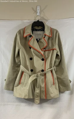 Coach Women's Tan Orange Leather Trim Double Breasted Trench Coat Size M COA - Image 1 of 4