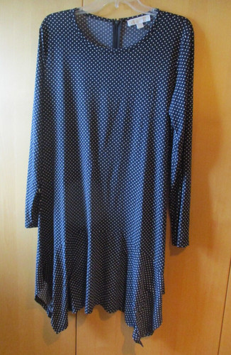 Abito Michael Kors XL donna bianco su nero a pois manica lunga aderente maglia svasata