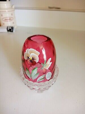 Fenton Pansy Art Glass Cherry Red Signed Fairy Lamp Candle Holder Tea Light • 19.84£