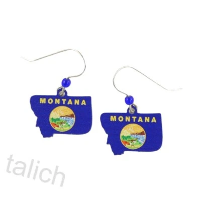 Pendientes Sienna Sky Bandera del Estado de Montana Ligeros EE. UU. Hechos a Mano Regalo Único Foto 1 de 4