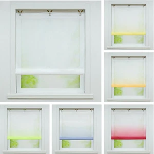 Raffrollo mit Ösen ohne Bohren Voile Gardinen Raffgardinen Wohnzimmer Rollo Weiß - Bild 1 von 42