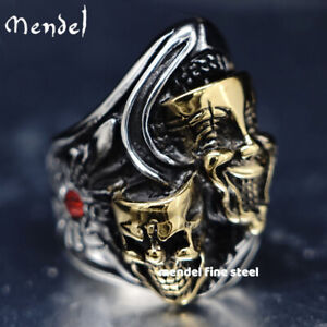 MENDEL Gothic Mens Gold Plated Biker Skull Clown Ring Stainless Steel Size 8-15