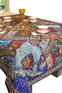 TISCHDECKE BLAU MIT GLITZERNDEN PERLEN BESTICKT 52" X 70" USA VERKÄUFER KOSTENLOSER VERSAND - Bild 1 von 4