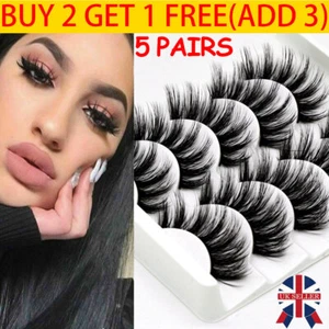 5Pair 3D Mink False Eyelashes Wispy Cross Long Thick Soft Fake Eye Lashes UK Hot - Picture 1 of 21