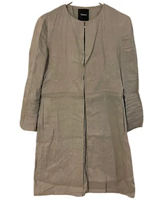 Theory  Brown linen jacket alvington Women’s Sz P xs* Overcoat Band Waist - Picture 1 of 9