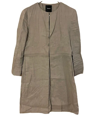 Theory  Brown linen jacket alvington Women’s Sz P xs* Overcoat Band Waist - Image 1 of 4