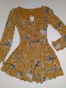Ecote Long Sleeve Floral Mini Dress Women's Size 0 NWT originally $69 - Picture 1 of 6