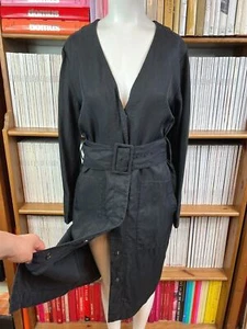 Abrigo de vestir Other Stories Paris para dama 8 XS negro con bolsillos con cinturón cuello en V - Imagen 1 de 12