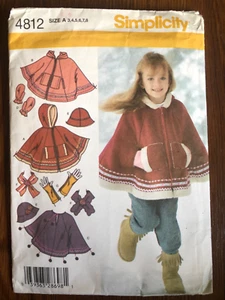 Simplicity 4812 Childs Poncho Hat Scarf Warmers Mittens Sz 3 4 5 6 7 8 NEW - Picture 1 of 2