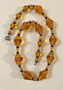 Vintage Art Deco Beaded Glass Necklace Amber Color & Black ๐ - Picture 1 of 3