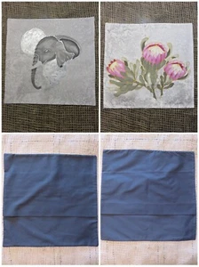 Silk Cushion Covers Hand Painted in South Africa with Elephant & Protea Flowers - Picture 1 of 5
