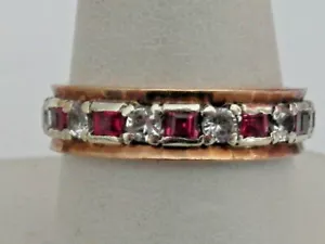 9CT GOLD VINTAGE RUBY AND CUBIC ZIRCONIA FULL ETERNITY RING SIZE S 23E - Picture 1 of 5