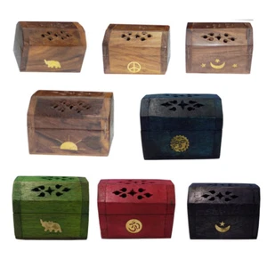 Wooden Incense Coffin Incense Cone Burner Box Small Size - Various Designs - Picture 1 of 15