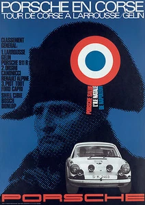Póster vintage de coche de carreras Porsche en Corse Larrousse/Gelin - Imagen 1 de 1