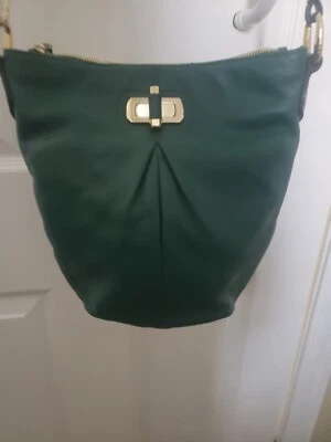 B. Makowsky GREEN Leather Convertible Adjustable Crossbody Zip HOBO Handbag Bag - Image 1 of 2