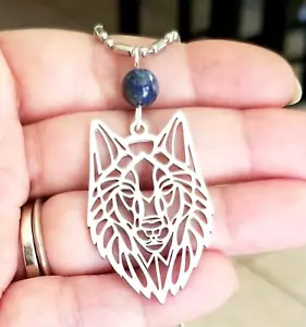 Lapis Wolf Necklace Mens Wolf Necklace Mens Necklace Wolf Jewelry Lapis Lazuli - Picture 1 of 6