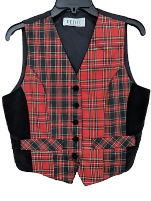 Chaleco de terciopelo a cuadros rojo tartán vintage para mujer 4 Petite Holiday Preppy Dark Academia Foto 1 de 4