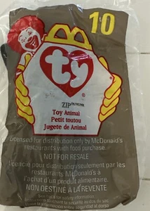 McDonald's Happy Meal 1998 TY Teenie Beanie ZIP the CAT No 10 BLACK WHITE PAWS - Picture 1 of 2