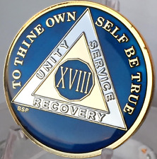 18 Year Midnight Blue AA Alcoholics Anonymous Medallion Chip Tri Plate Gold 