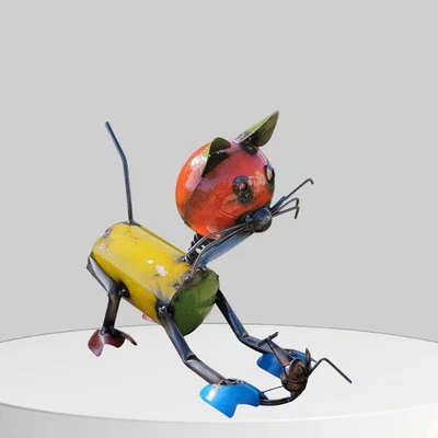 Handmade Metal Art Cat  Caching a Mouse Multicolor Small  # 9 Home Garden Decor - Image 1 of 4
