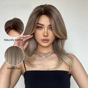 Gradient French Bangs, Micro Curls, Medium Long Hair, Synthetic Wig, Full Head - Picture 1 of 4