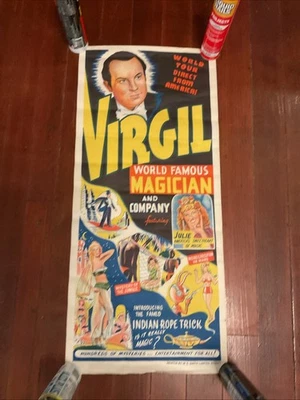 Virgil & Company Vintage Magic Poster Full Color Magician 13.5x30” 1940s - Image 1 of 4