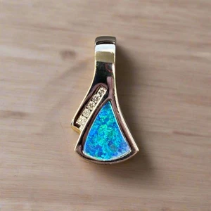 Freie Form, 14k Weißgold, australischer natürlicher Boulder Opal & Diamant Anhänger - Bild 1 von 3