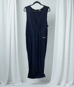 NWT NY Collection Womens Plus 3X Navy Blue V Neck Jumpsuit embellishment - Picture 1 of 8