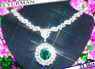 DAVID YURMAN бриллиант ожерелье 18K золото изумруд бриллиант теннис ожерелье кулон - Изображение 1 из 4