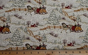RJR Fabric - PEDDLER'S VILLAGE - Horse & Sleigh Scenes - 18" / HALF YARD CUT - Picture 1 of 1
