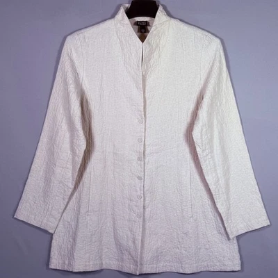 Chaqueta Eileen Fisher Mujer M Crema Lino Italiano + Algodón Bolsillos Botón a Presión Medio Foto 1 de 4