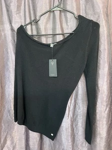 Guess One Shoulder Strap Black Asymmetrical Stretch Sweater Women’s Size Large - Picture 1 of 9
