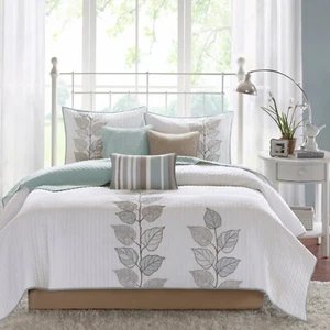 Madison Park Caelie 6 Piece Embroidered Quilt Set with Throw Pillows - Picture 1 of 18