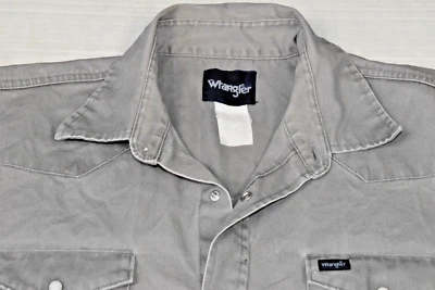 Camisa Western Vintage Wrangler Brushpopper Talla XL/2XL Años 90 Gris Con Bolsillo Grueso Foto 1 de 4