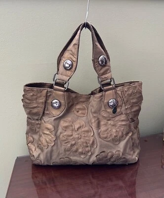 Bolso de Hombro Y2K Big Buddha Hibisco Floral Lona, Marrón Bronce, Retro Foto 1 de 4