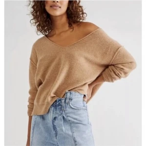 Free People 100% Cashmere Women's Size M? Harmony Cropped V-Neck Sweater Beige - Picture 1 of 20