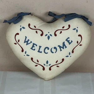 Vintage Valentine Plush Stuffed Heart Stenciled Welcome Handmade - Picture 1 of 3