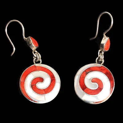 Pendientes Joyería Inca Pachamama 950 Coral Plata Concha Rojo Blanco Remolinos Peruanos Foto 1 de 4