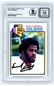 EARL CAMPBELL Signed REPRINT 1979 RC #390 Beckett BAS Auto 10 - Picture 1 of 2