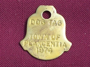 Vintage Town of Plancentia 1974 Dog Tax Tag License Canada Brass cd20 - Bild 1 von 2