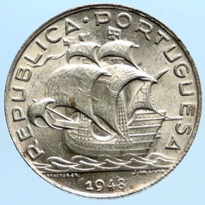 1948 PORTUGAL with PORTUGUESE SAILING SHIP Vintage Silver 5 Escudos Coin i96806 - Picture 1 of 3