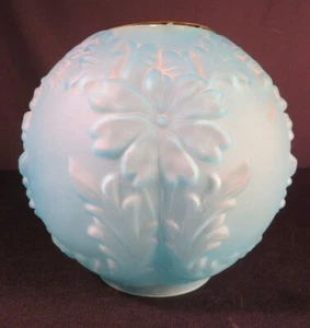 1880er blau Satin Mohn geprägt zierliche Größe Petroleum Öl GWTW Salon Kugel Schirm - Bild 1 von 6