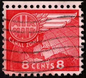 Canal Zone Stamp Scott # C34 Used - 8 Cents Carmine Globe & Wing Airmail Issue - Picture 1 of 1